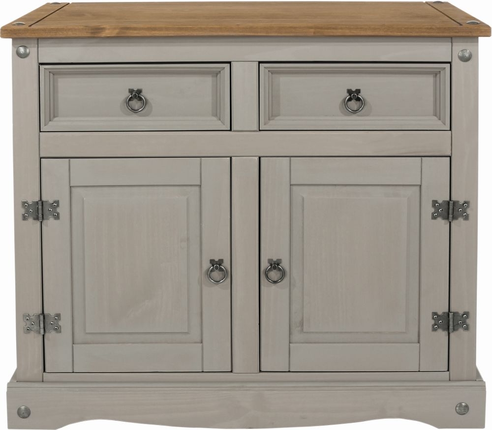 Product photograph of Corona Grey Mexican Pine 2 Door Small Sideboard from Choice Furniture Superstore.